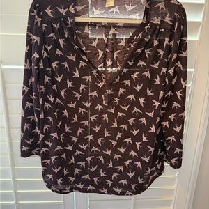 Women's Plum Colored Bird Print Blouse